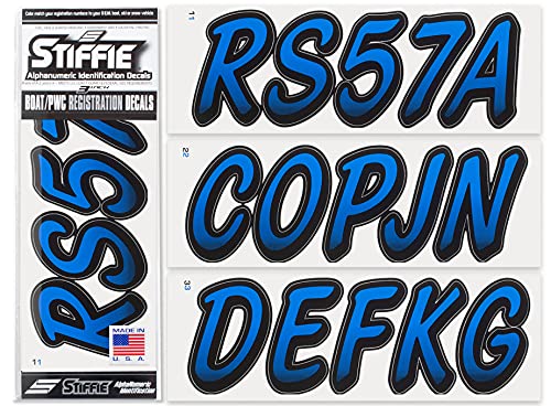 Image of STIFFIE Whipline Octane /Blue 3 inch Boat & PWC Registration Decals • Numbers Letters Stickers