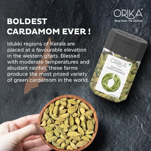 Image of Orika Idukki Bold Green Cardamom Whole 50g | Bold 8mm Elaichi Green | No Artificial Colours or Preservatives