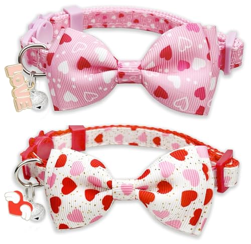 Pohshido 2 Pack Valentine's Day Cat Collars with...