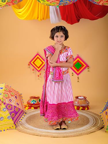 Image of AHHAAAA Kids Ethnic Ghoomar Lehenga Choli-Chania Choli with Dupatta Set for Baby Girls Y0033