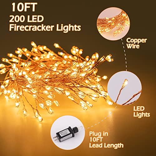 2Pack Fairy Lights With Remote, 10Ft 200Led Cluster String Lights Plug In, Waterproof Copper Wire Firecracker Firefly Lights For Bedroom Fireplace Wedding Christmas Tree Decorations, Warm White #TOP5