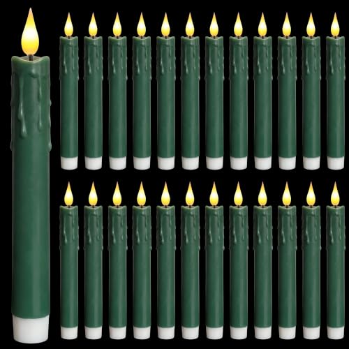 Image of Baquler 24 Pcs 8.8 inch Green Flameless Taper Candle LED Stick Battery Operated