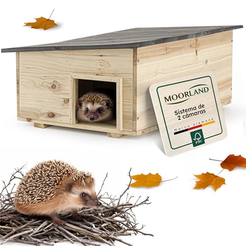 Moorland Casa de hibernación para erizos – Refugio Invierno FSC 54×38 cm con Base, Entrada laberíntica ventilada, Techo extraíble, Resistente al Clima para Uso en jardín