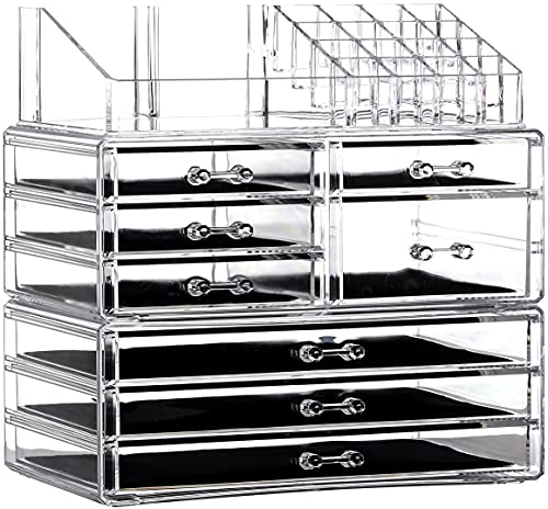 Cq acrylic Clear Makeup Organizer And Storage Stackable Extra Large Skin Care Cosmetic Display Case With 8 Drawers Make up Stands For Hair Accessories Beauty Skincare Product Organizing,Set of 3