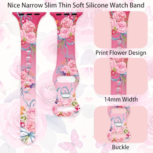 Image of Sport Band Floral Printed Compatible with Apple Watch Bands 49mm 46mm 45mm 44mm 42mm 41mm 40mm 38mm Women, Silicone Flower Printed Fadeless Pattern Design Strap for iWatch Series10 9 8 7 6 5 4 3 2 1SE