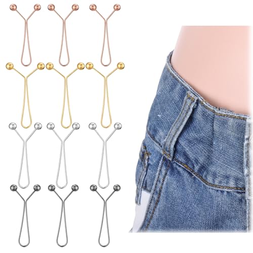 Tweruna 12 PCS Waist Tightener Clips for Pants Women Reusable Pant Waistband Tightener for Loose Jeans No Sewing Waist Cincher Clip Adjustable Waistband Tightener for Pants Jeans Skirts