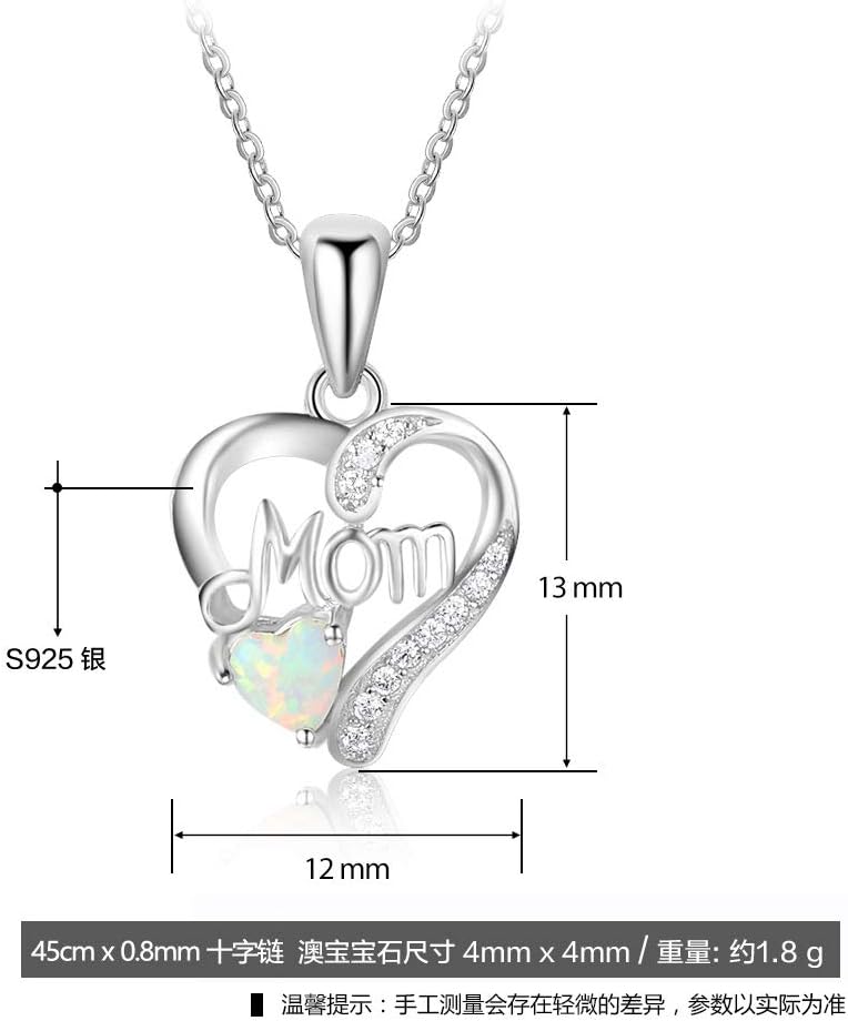 Sterling Silver Red/Purple Crystal and Love Heart Mom Pendant Necklace Gift for Mom