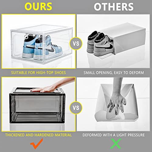 Byfu Shoe Box Drop Front Set Of 6, Plastic Stackable Shoe Storage Boxes With Lids, Sneaker Display Case Shoe Organizer Bins For Closet, Easy Assembly (Clear) #TOP5