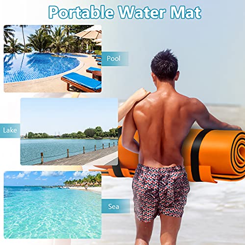 Gymax Floating Water Mat, Thick Swimming Floating Foam Pad Hammock With Rolling Pillow Design, Portable 3-Layer Water Raft Mattress For Water Activities Swimming Pool, Lake, Sea (Orange, 87 X 36 Inch) #TOP3