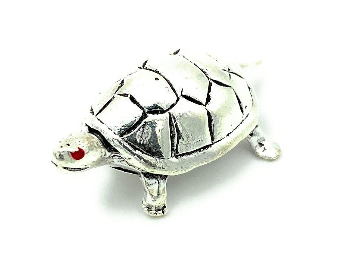 Radhna Indian Sterling Silver/Hallmark Tortise Statue for Temple Decor, Home Decor, Gifts & Vastu_Oxidized_Single Piece
