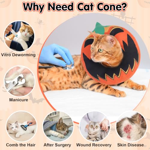 Image of BEAUTYZOO Cat Cone Collar Soft, Cat Donut Recovery Collar After Surgery to Stop Licking, Kitten E Collars Neck Pillow Cone for Cats, Adjustable Elizabeth Pet Collars for Puppy Small Dogs, Pumpkin S