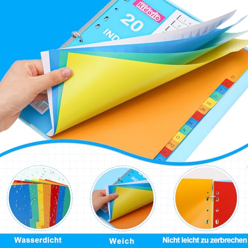 Thboxes Register für Ordner A4 A-Z, 3er Set 20-Teilige Ordner Trennblätter Bunte PP Register A4 für Ringordner Hebelordner Aktenordner Büro Schule