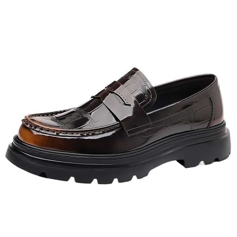 Thick Sole Loafers Shoes Men's Heightening Breathable British Casual Leather Shoes Non Slip Rubber Sole Slip-On Walking Shoes for Men