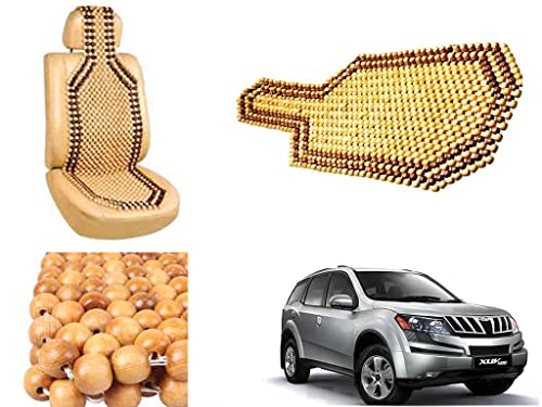 Image of Car Bead Seat Wooden Beads Cushion Cover Pad for Mahindra XUV 500, Acupressure Sitting Seat Cover | Cream Color - Pack of 1