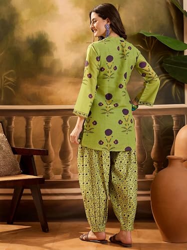 Image of EthnicJunction Women's Linen Floral Print Summer Wear Straight Short Kurti With farshi Salwar Set | Kurta Pant Set | Office wear Kurta Set | farsi salwar suit | raksha bandhan gift dress for women
