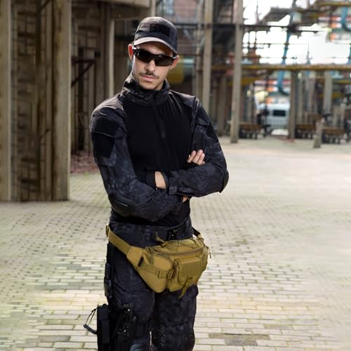 Huntvp Taktische Gürteltasche Sport Hüfttasche Molle Bauchtasche Wasserabweisend mit Reißverschluss für Outdoor Laufen Reise Wandern Radfahren Camping, Braun-L