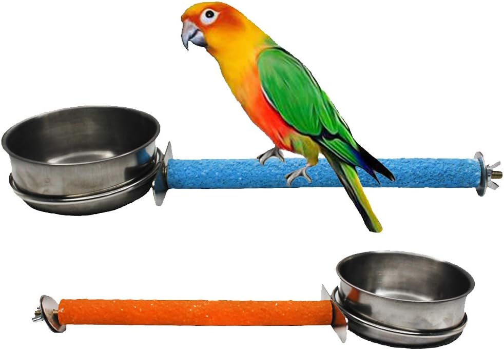 kathson Parrot Platform Bird Perch Stand Toy Wood Playground Paw Grinding Cage Accessories Exercise Toys Food Bowl for Parrots, Budgies,…