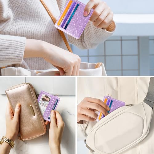 Image of Slim Minimalist Front Pocket RFID Blocking Credit Card Holder Small Wallet Cute Card Cases for Women,Glitter Purple