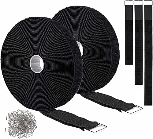 10M Klettband Kabelbinder mit 50 Metallschnalle,Klettbänder Selbstklebend Freie Schnittlängen&Wiederverschließbar,Klettverschluss Band ​für Kabel Organisieren,Schnüre,Schläuche usw,Schwarz,2cm Breit Cover