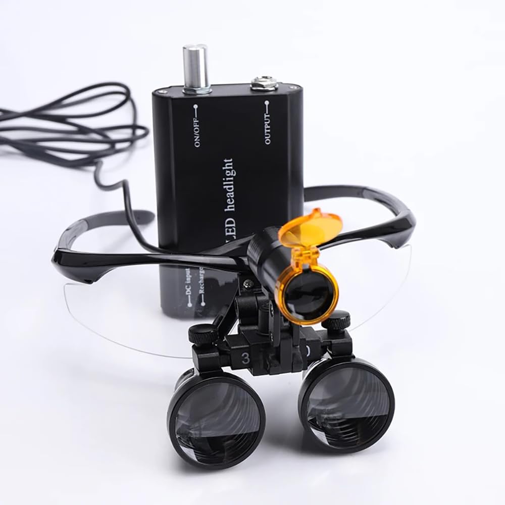 Generic Lab Magnifier 2.5X or 3.5X Binocular Dental Loupes 5W LED Headlight Head Lamp with Yellow Filter Rechargeable Lithium Battery with Clip (2.5X-420mm)