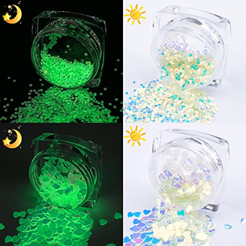 4 Boxes Luminous Nail Art Glitters Glow In The Dark Holographic Nail Sequins Butterfly Star Heart Shape Nail Glitter Nail Sparkle Sequins For Body Face Glitters Acrylic Nail Halloween Nail Decorations #TOP3
