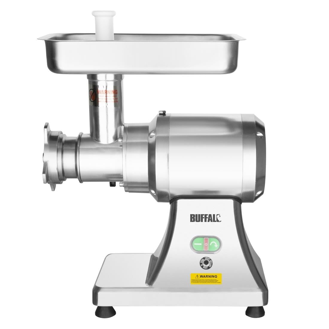 Buffalo CH134 - Picadora de carne de alta resistencia de 735 W, tamaño 22, plata, aluminio y acero inoxidable, salida: hasta 250 kg/hora, incluye placas perforadas de 6 y 8 mm, bandeja de alimentador