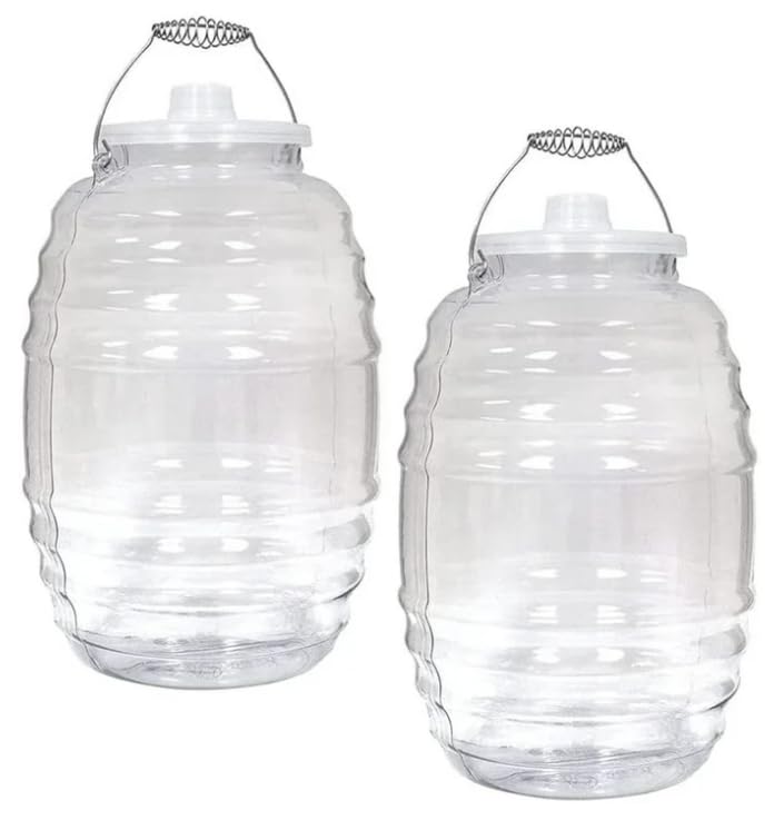 Set of 2 Vitrolero Para Agua Frescas-Beverage Dispenser-5 Gallon Barrel Jug with Lid-20 L- Clear BPA Free Food Grade Plastic-Made in Mexico