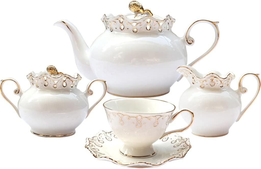 15pcs English Afternoon Tea Set Black Teapot Cup Living Room Home Bone China Coffee