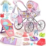 Baby Doll Stroller Playset for Girls Toddlers 3-5 4-6 5-7 Year Old to Play House Games. Stroller Toy with 12.5