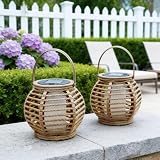 2 Pack Solar Lanterns Outdoor Waterproof, Pumpkin-Shaped Solar Lantern Hand-Woven Winding Bohemian Style Outdoor Lantern Hanging & Tabletop Decor for Garden/Patio Birthday Gifts for Women Mom Grandma