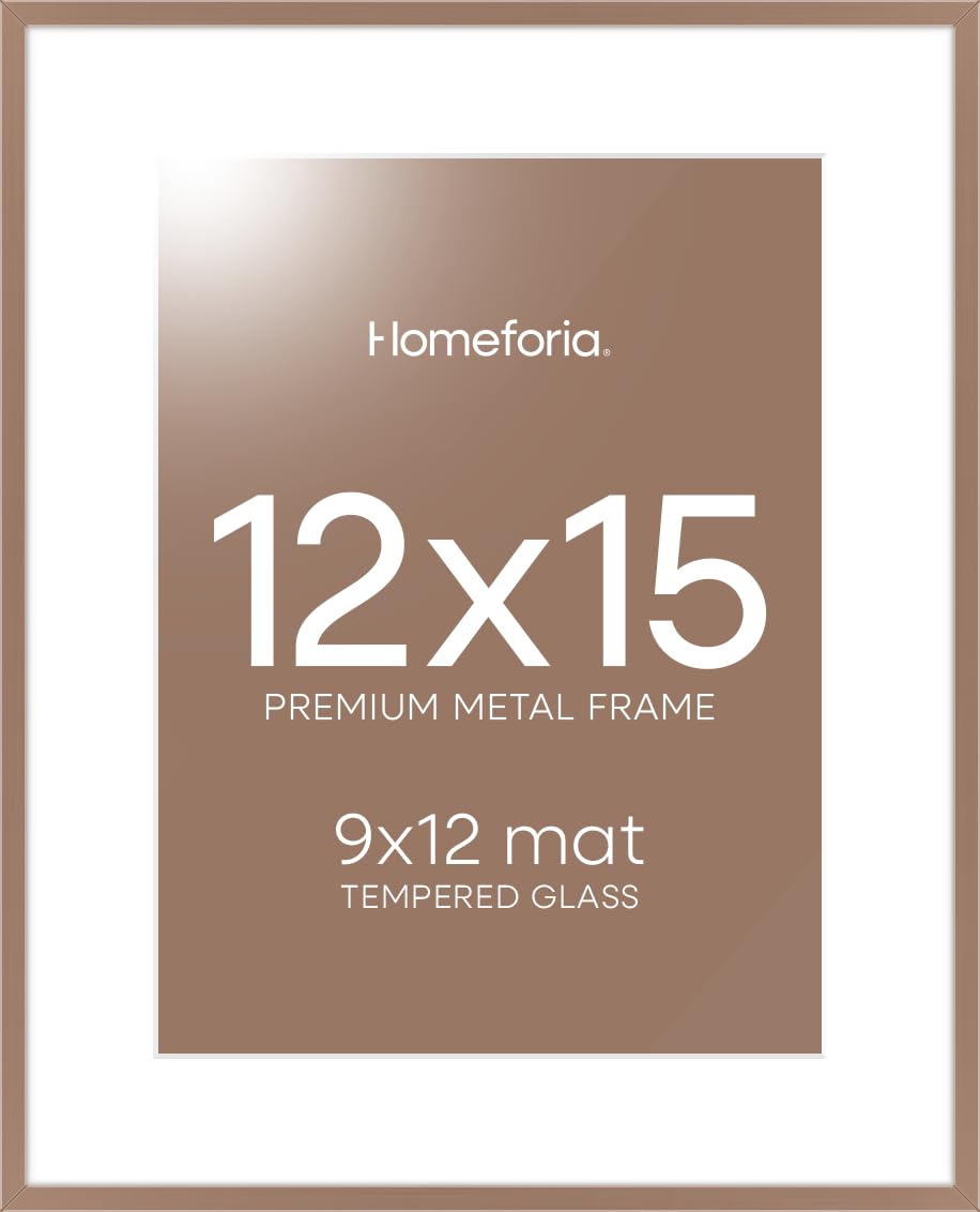 Homeforia 12x15 Mocha Picture Frame, High-End Metal, 9x12 Mat, Glass | High End Aluminum, Tempered Glass, Acid-Free 9x12 Removable Mat, 12x15 in Edge-to-Edge Display 15x12, Wall Kit, Set Of 1