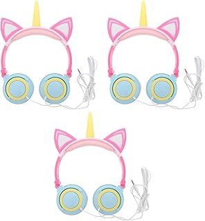 Obuyke 3 Pcs Fones De Ouvido Unicórnio Fones De Ouvido Fones De Ouvido Fone De Ouvido De Computador Sobre A Orelha Fones De Ouvido Para Jogos Com Fio Sobre Fones De Ouvido Abs Brilhante