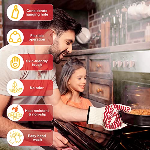 Extreme Heat Resistant Bbq Oven Safety Gloves-Bbq Glove-Grill Gloves,Thick But Light Weight For Kitchen Potholder,Grill,Grilling,Smoker,Barbeque-1 Pair（Red #TOP4