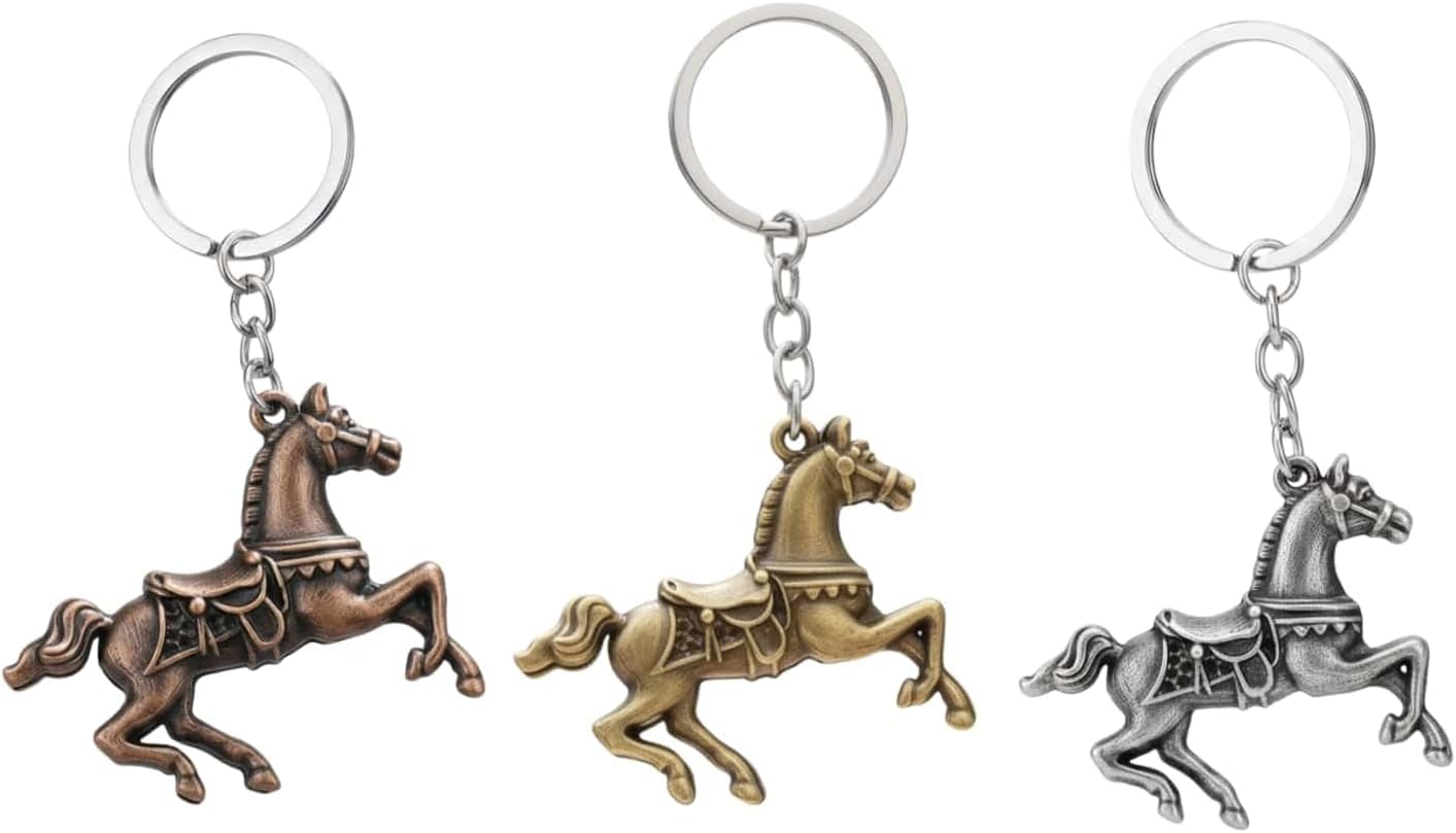 3 Pack Set Horse Keychain for Women Men,Bronze and Silver Animal Horse Charms Keychains Accessories Gifts