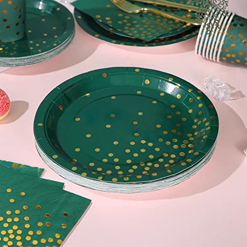 Boocikey 150Pcs Green Plates And Napkins Party Supplies, Golden Dot Green Paper Plates For 50 Guests, Green And Gold Party Decorations For Holiday Wedding Birthday Prom Graduation Party #TOP1