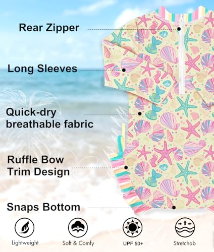 Image of BesserBay Infant Girls Sun Protective Snaps Bottom Swimwear Starfish Yellow Multicolor Long Sleeve Rashguard Swimsuit 0-3 Months