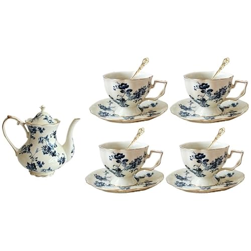 Movni y Ceramic Blue Flower Tea Set At^k[eB[ R[q[Jbv&\[T[ 250ml ?I[v[NXv[ ItBXEz[[X