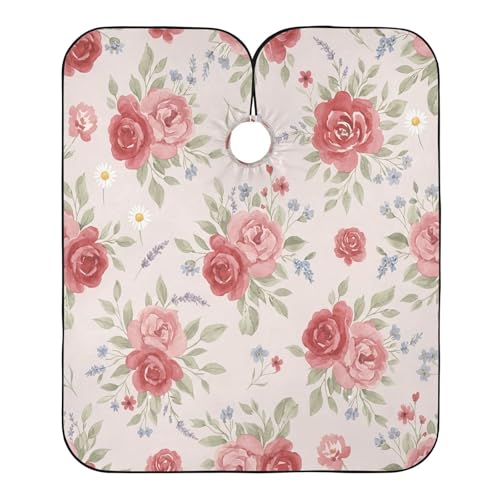 Capa profesional impermeable para corte de cabello con cierre ajustable de broche, estampado floral rojo miniatura 2