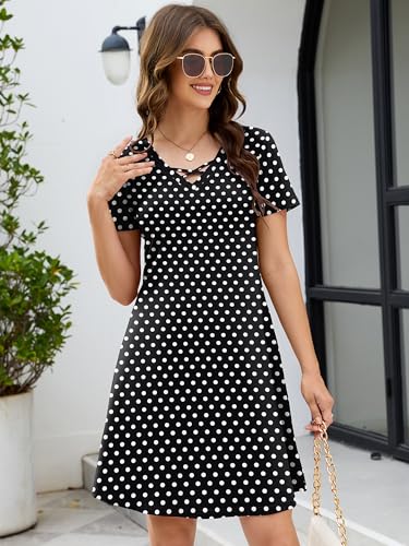 Image of KORSIS Women's Dresses Summer Casual T-Shirt Short Sleeve Criss Cross V Neck Swing Beach Vacation Sundress Dress with Pockets