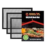 WOHLOPL Grill Mesh Mat, Set of 3 Non Stick BBQ Mesh Grilling Mats for Outdoor Grilling, Pellet Smoker, Gas, Charcoal Grill, Heavy Duty, Reusable, Easy to Clean, 16 x 12 Inch