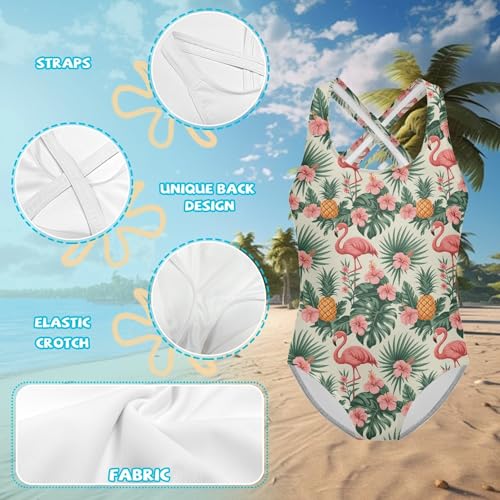 Image of Girls One Piece Swimsuit 3D Sequin Glitter Cross Back Quick Dry Sparkly Bathing Suit for Beach Pool 5-14Y