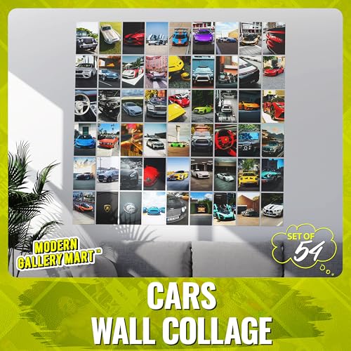 Image of MODERN GALLERY MART Pack of 54 Cars Wall Collage Kit Posters - 4 x 6 Inches Posters for Wall Decoration - Wall Art For Bedroom, Office, Living room, Dorm room - Glue Dots Include