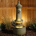 Bumilgar Outdoor Wall Fountain with LED Lights, 40.16” H Freestanding Garden Water Fountain, Large Floor Standing Patio Waterfall Feature, European Resin Flat Back Yard Courtyard Porch Décor