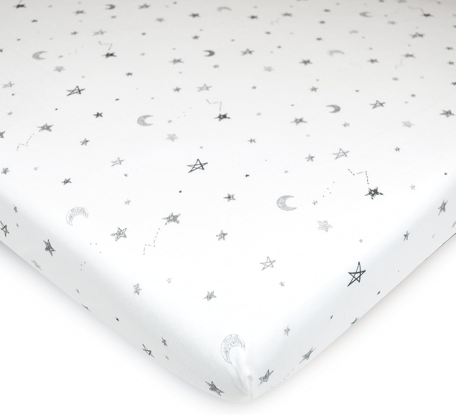 American Baby Company 100% Natural Cotton Fitted Pack and Play Sheet 39" x 27" - Soft & Breathable Pack N Play Sheet for Playpen, Playard & Mini Crib Mattress, Grey Stars and Moons, for Boys & Girls