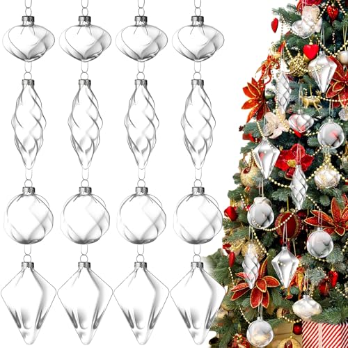 Gemscream 12 Pcs Glass Christmas Ball Ornaments Clear Blown Glass