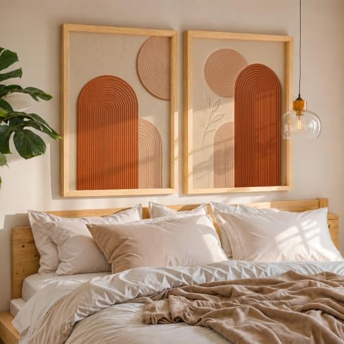 Image of NoWorries Abstract Arch Wall Painting Set of 2 with Frame | Terracotta Beige Geometric Texture Artwork, Modern Minimal Boho Wall Decor for Living Room, Bedroom, Office and Home Decoration (Art-9, 10x13inch)