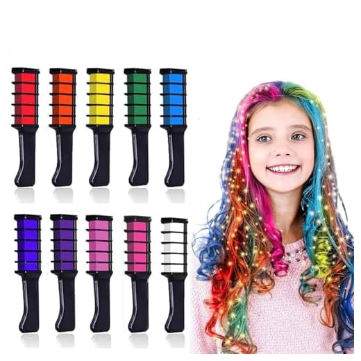 10 färger hår krita kammar set, Kalolary hår krita kammar ljusa tillfälliga metalliska glitter hårfärg tvättbar för flickor och pojkar tvättbar hårkalkkamgåva till jul födelsedagsfest Cosplay