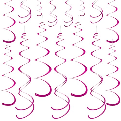 Image of Rose Red Ceiling Swirl Foil Decorations Hanging Plastic Streamer Themed Swirl Party for Valentines Carnival Celebration, Pack of 28