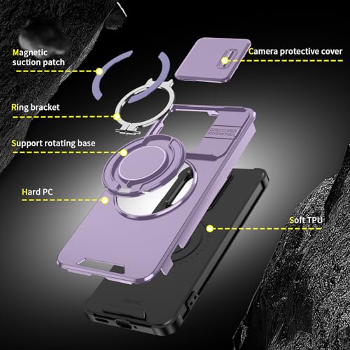 ILING Case for HONOR X6C, Matte Texture Hard PC Silicone TPU Bumper Military Grade Shockproof Cover, with Magnetic Ring Kickstand and Slide Camera Cover (Purple) - Image 5