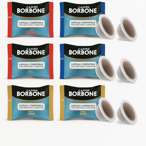 Kit Assaggio Caffè Borbone - 60 Capsule (20 Rossa, 20 Blu, 20 Oro) Compatibili con Macchine a marchio Bialetti*